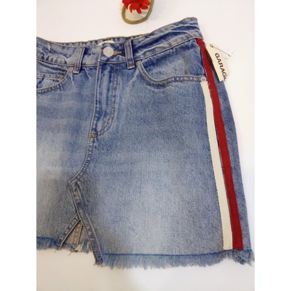 Garage Jean Skirt Frayed Hem Side Stripes - Picture 11 of 15